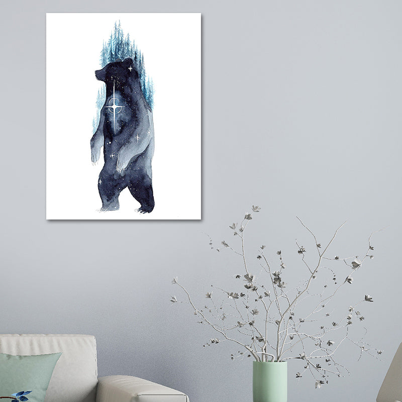 Kids Wild Animal Watercolor Canvas Art Dark Blue Textured Wall Decor for Living Room Clearhalo 'Art Gallery' 'Canvas Art' 'Kids' Arts' 1639368