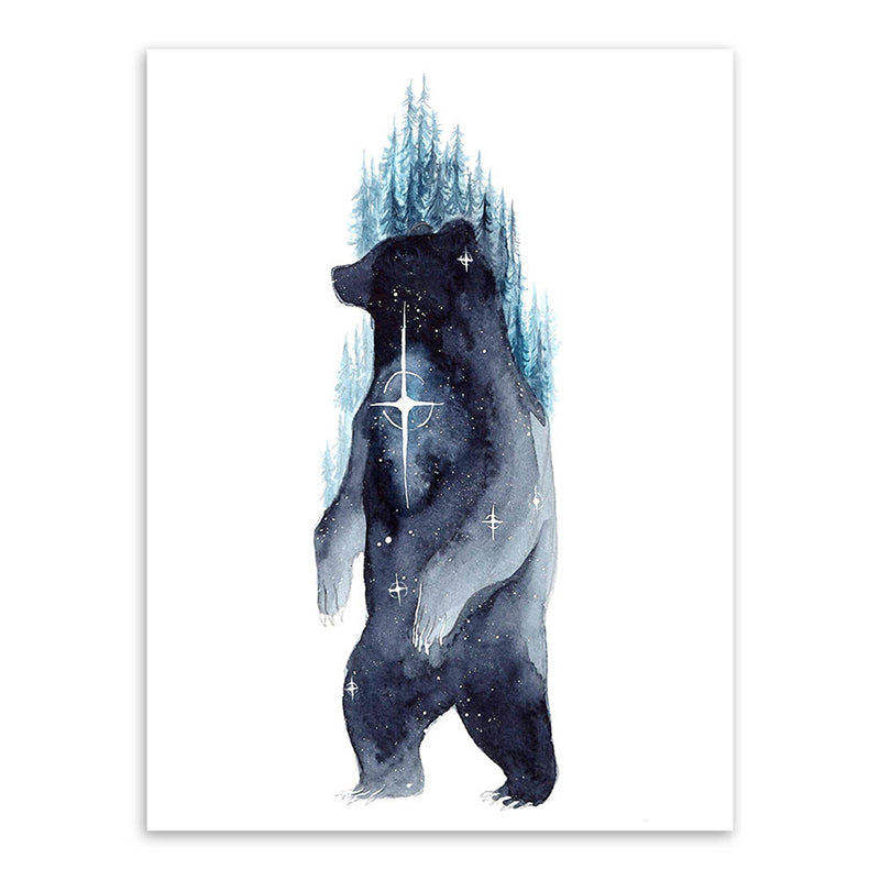 Kids Wild Animal Watercolor Canvas Art Dark Blue Textured Wall Decor for Living Room Clearhalo 'Art Gallery' 'Canvas Art' 'Kids' Arts' 1639369