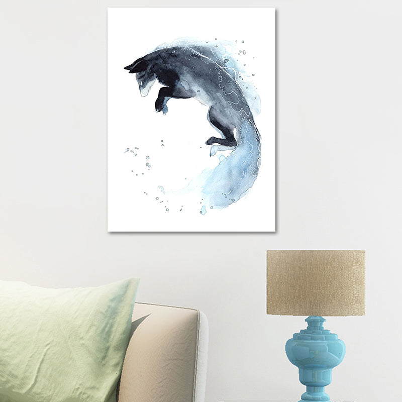 Kids Wild Animal Watercolor Canvas Art Dark Blue Textured Wall Decor for Living Room Clearhalo 'Art Gallery' 'Canvas Art' 'Kids' Arts' 1639374