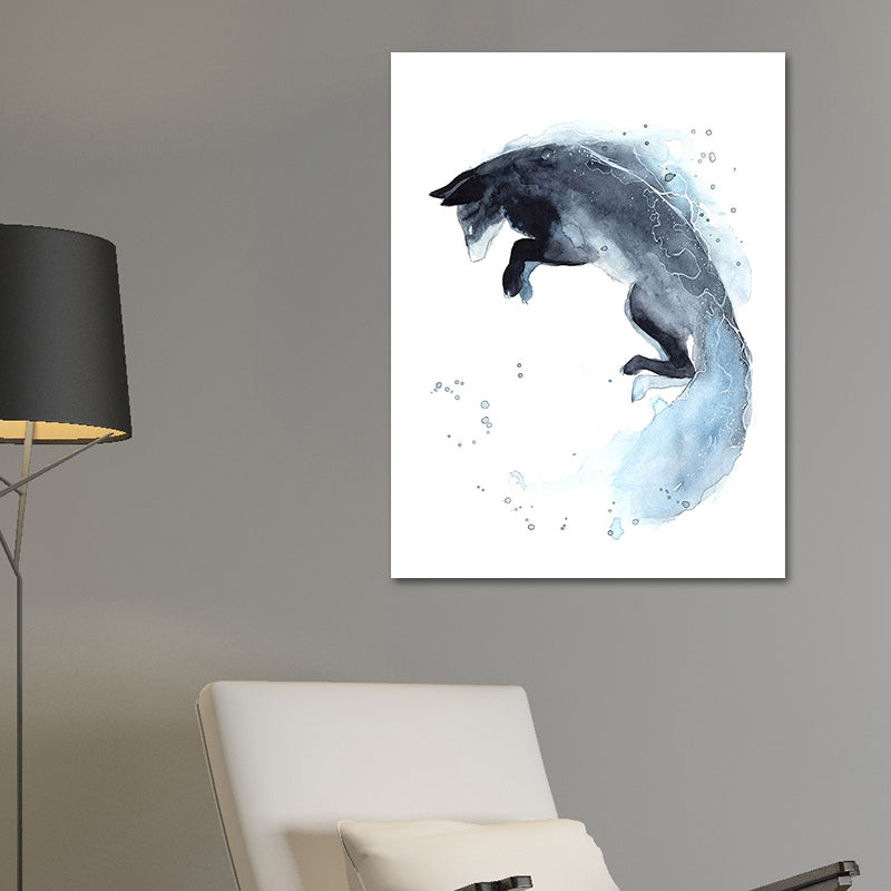 Kids Wild Animal Watercolor Canvas Art Dark Blue Textured Wall Decor for Living Room Clearhalo 'Art Gallery' 'Canvas Art' 'Kids' Arts' 1639375