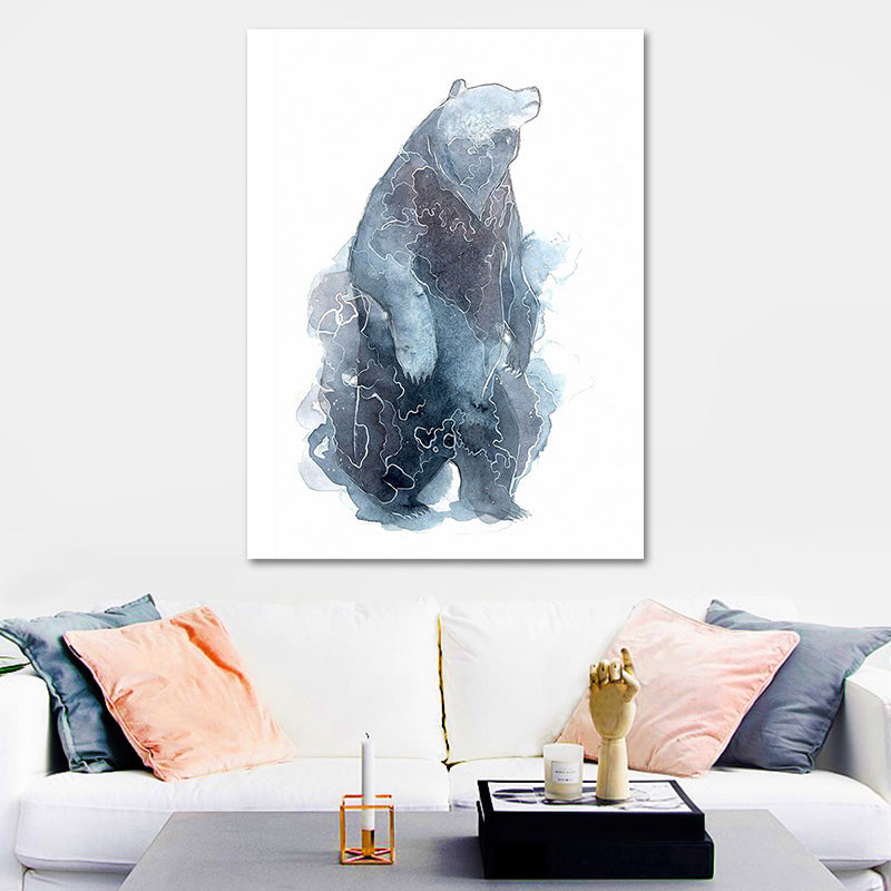 Kids Wild Animal Watercolor Canvas Art Dark Blue Textured Wall Decor for Living Room Blue Design 3 Clearhalo 'Art Gallery' 'Canvas Art' 'Kids' Arts' 1639380