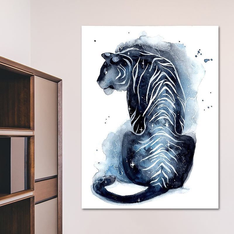 Kids Wild Animal Watercolor Canvas Art Dark Blue Textured Wall Decor for Living Room Blue Design 4 Clearhalo 'Art Gallery' 'Canvas Art' 'Kids' Arts' 1639387