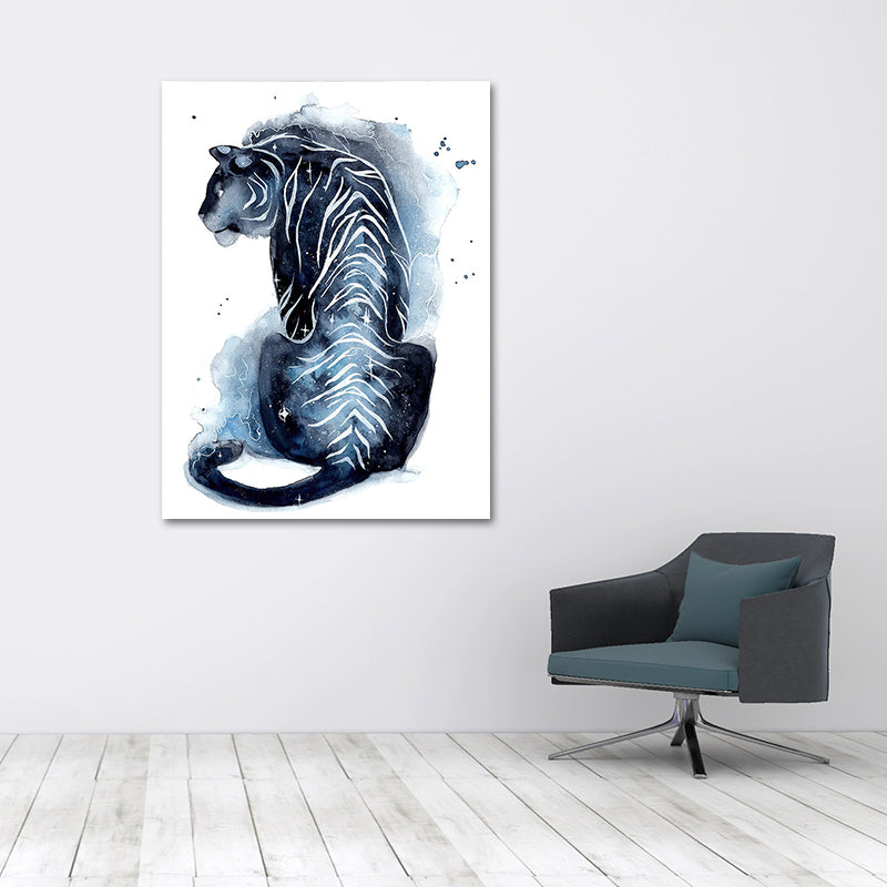 Kids Wild Animal Watercolor Canvas Art Dark Blue Textured Wall Decor for Living Room Clearhalo 'Art Gallery' 'Canvas Art' 'Kids' Arts' 1639388