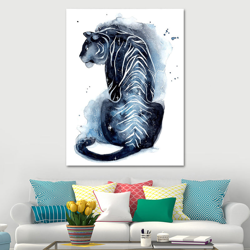 Kids Wild Animal Watercolor Canvas Art Dark Blue Textured Wall Decor for Living Room Clearhalo 'Art Gallery' 'Canvas Art' 'Kids' Arts' 1639389