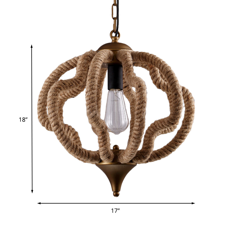 Antique Brass Geometric Cage Pendant Lighting Vintage Style Rope 1 Head Restaurant Ceiling Light Fixture Clearhalo 'Art Deco Pendants' 'Cast Iron' 'Ceiling Lights' 'Ceramic' 'Crystal' 'Industrial Pendants' 'Industrial' 'Metal' 'Middle Century Pendants' 'Pendant Lights' 'Pendants' 'Tiffany' Lighting' 163940