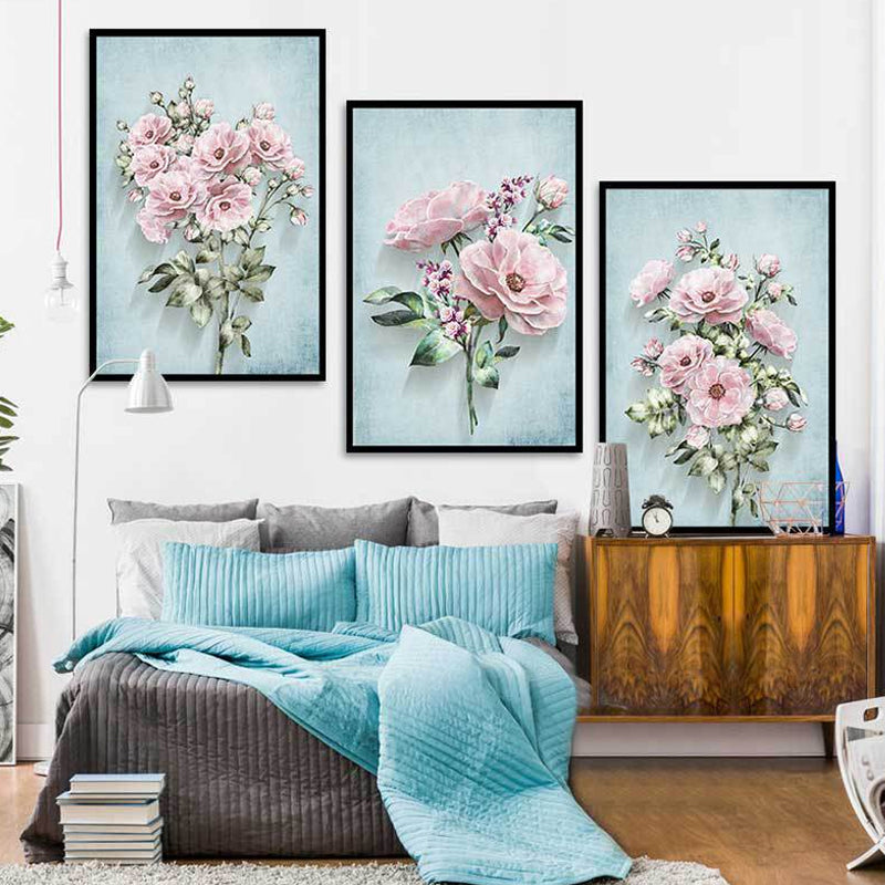 Blossoming Flower Wall Decor Rustic Beautiful Bouquet Canvas Art in Green and Pink Green One Set Clearhalo 'Art Gallery' 'Canvas Art' 'Country Art Gallery' 'French Country' 'Rustic' Arts' 1639401