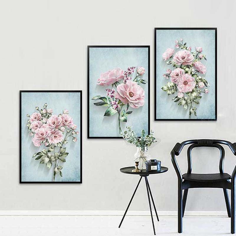 Blossoming Flower Wall Decor Rustic Beautiful Bouquet Canvas Art in Green and Pink Clearhalo 'Art Gallery' 'Canvas Art' 'Country Art Gallery' 'French Country' 'Rustic' Arts' 1639402