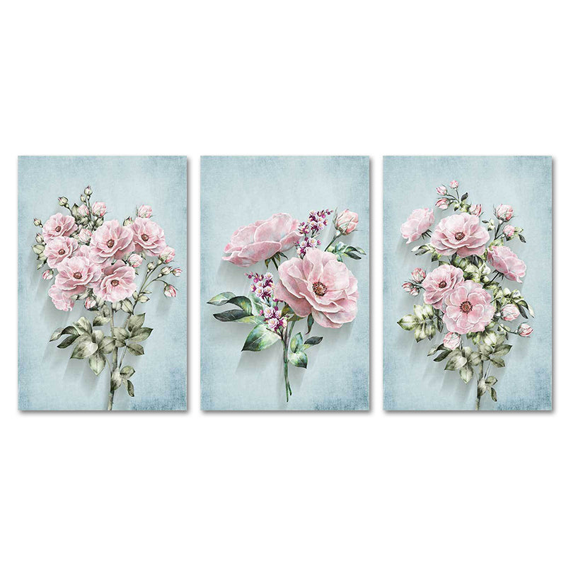 Blossoming Flower Wall Decor Rustic Beautiful Bouquet Canvas Art in Green and Pink Clearhalo 'Art Gallery' 'Canvas Art' 'Country Art Gallery' 'French Country' 'Rustic' Arts' 1639404