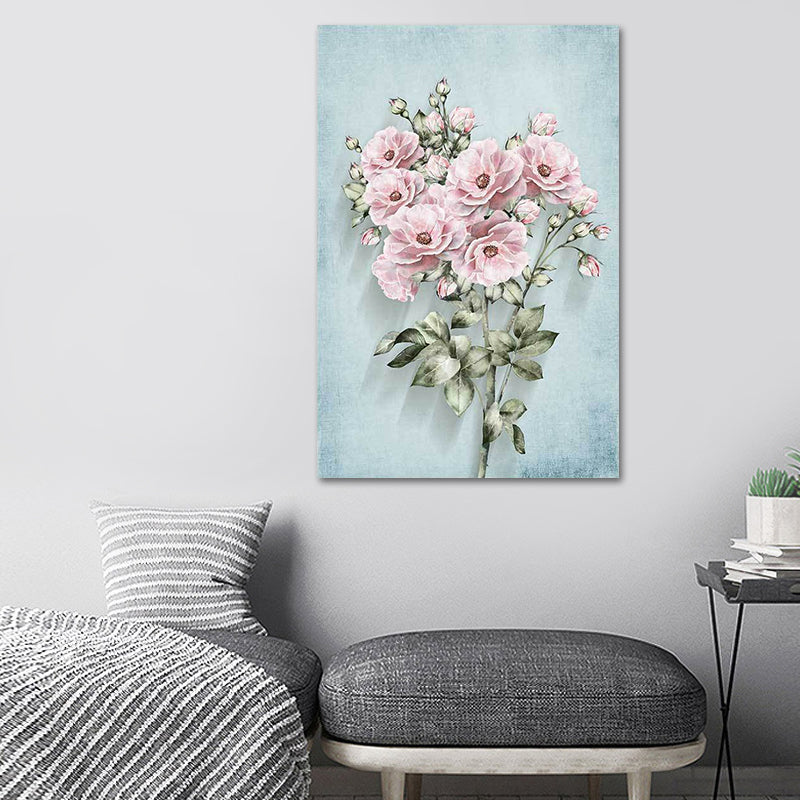 Blossoming Flower Wall Decor Rustic Beautiful Bouquet Canvas Art in Green and Pink Clearhalo 'Art Gallery' 'Canvas Art' 'Country Art Gallery' 'French Country' 'Rustic' Arts' 1639409