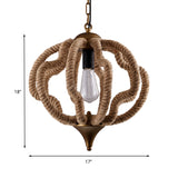 Antique Brass Geometric Cage Pendant Lighting Vintage Style Rope 1 Head Restaurant Ceiling Light Fixture Clearhalo 'Art Deco Pendants' 'Cast Iron' 'Ceiling Lights' 'Ceramic' 'Crystal' 'Industrial Pendants' 'Industrial' 'Metal' 'Middle Century Pendants' 'Pendant Lights' 'Pendants' 'Tiffany' Lighting' 163940