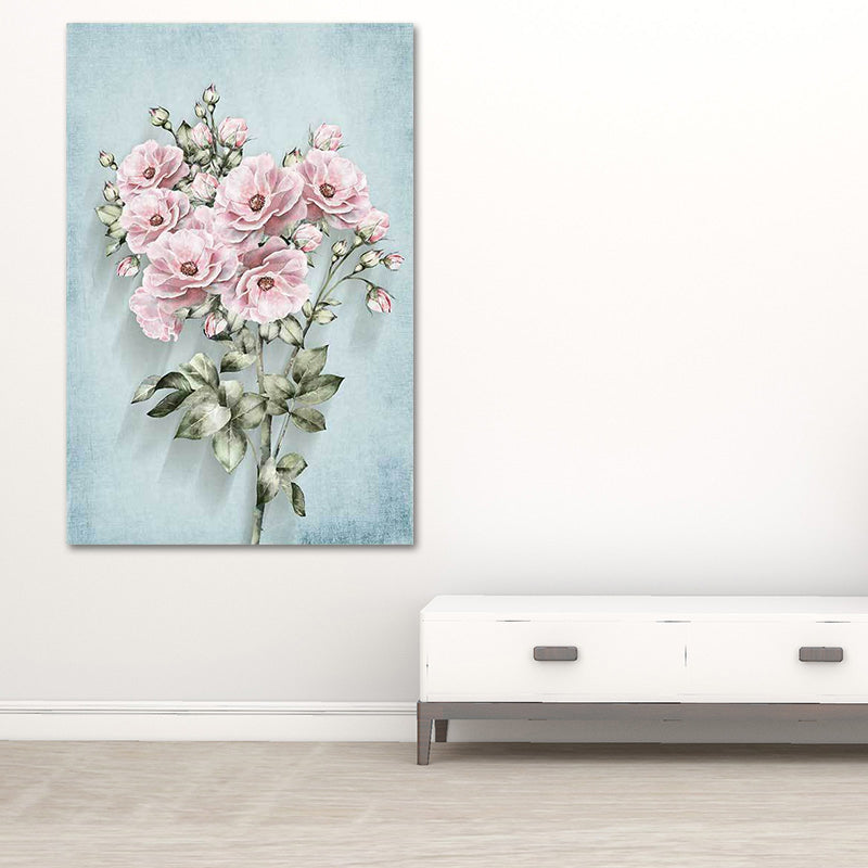 Blossoming Flower Wall Decor Rustic Beautiful Bouquet Canvas Art in Green and Pink Clearhalo 'Art Gallery' 'Canvas Art' 'Country Art Gallery' 'French Country' 'Rustic' Arts' 1639410