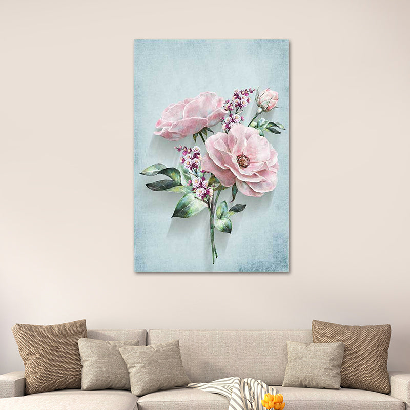 Blossoming Flower Wall Decor Rustic Beautiful Bouquet Canvas Art in Green and Pink Clearhalo 'Art Gallery' 'Canvas Art' 'Country Art Gallery' 'French Country' 'Rustic' Arts' 1639416