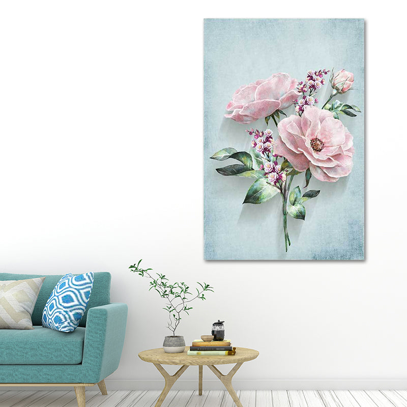 Blossoming Flower Wall Decor Rustic Beautiful Bouquet Canvas Art in Green and Pink Clearhalo 'Art Gallery' 'Canvas Art' 'Country Art Gallery' 'French Country' 'Rustic' Arts' 1639417