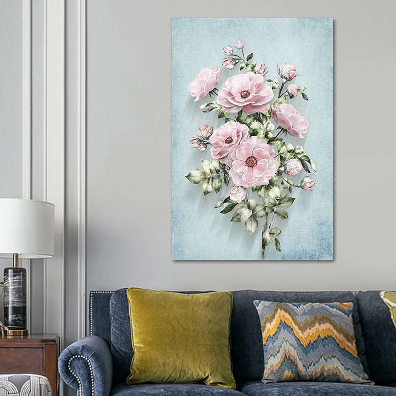 Blossoming Flower Wall Decor Rustic Beautiful Bouquet Canvas Art in Green and Pink Clearhalo 'Art Gallery' 'Canvas Art' 'Country Art Gallery' 'French Country' 'Rustic' Arts' 1639423