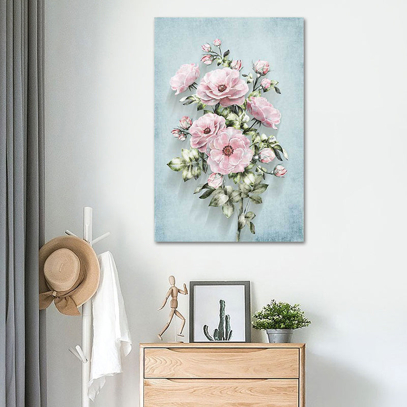 Blossoming Flower Wall Decor Rustic Beautiful Bouquet Canvas Art in Green and Pink Clearhalo 'Art Gallery' 'Canvas Art' 'Country Art Gallery' 'French Country' 'Rustic' Arts' 1639424