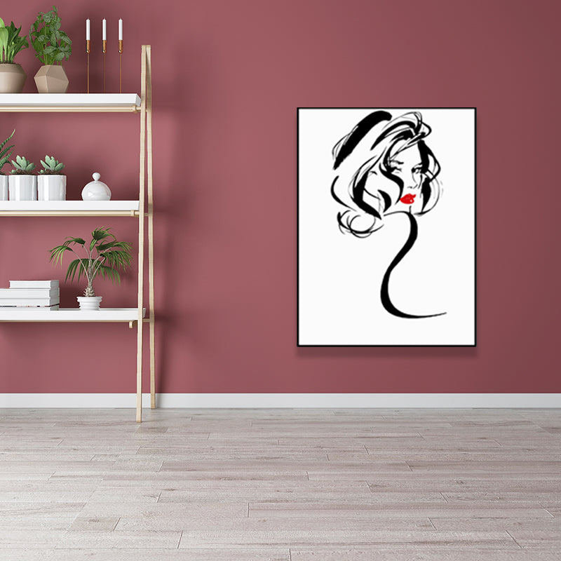 Character Portrait Canvas for Girls Bedroom Charcoal Drawings Wall Art Decor, Multiple Sizes White Design 1 Clearhalo 'Arts' 'Canvas Art' 1639443