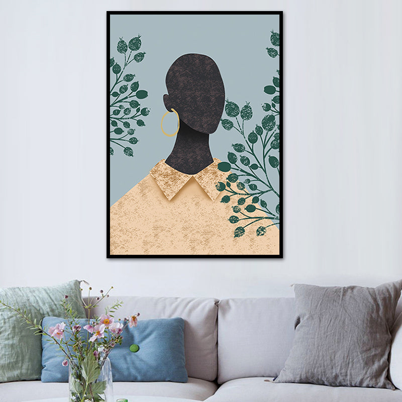 Fashion Model Wall Art Nordic Stylish Figure Portrait Canvas Print in Soft Color Black Clearhalo 'Arts' 'Canvas Art' 1639457