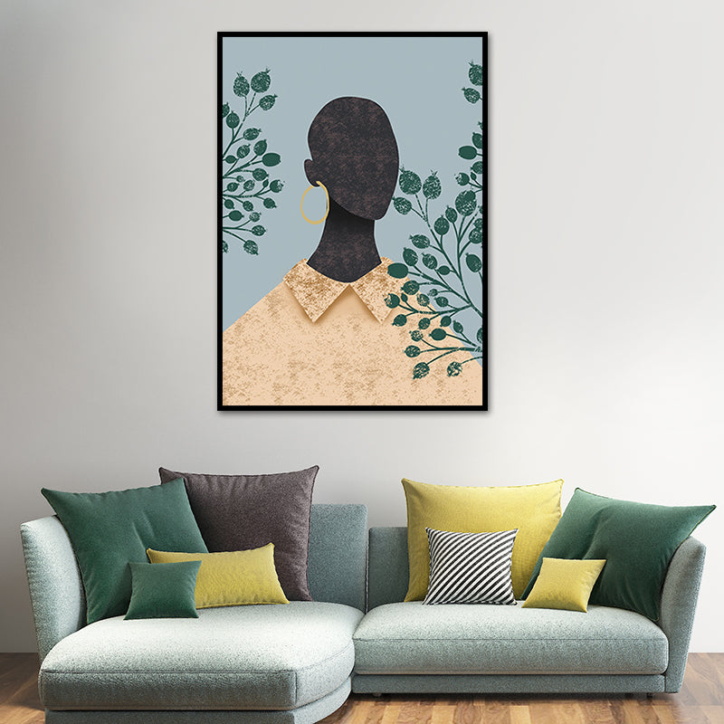 Fashion Model Wall Art Nordic Stylish Figure Portrait Canvas Print in Soft Color Clearhalo 'Arts' 'Canvas Art' 1639458