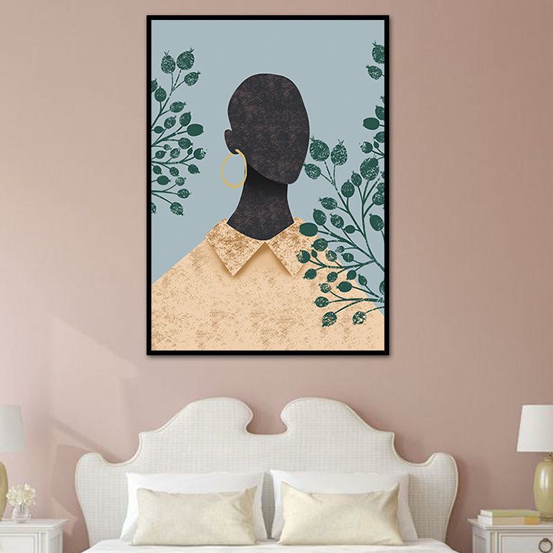 Fashion Model Wall Art Nordic Stylish Figure Portrait Canvas Print in Soft Color Clearhalo 'Arts' 'Canvas Art' 1639459