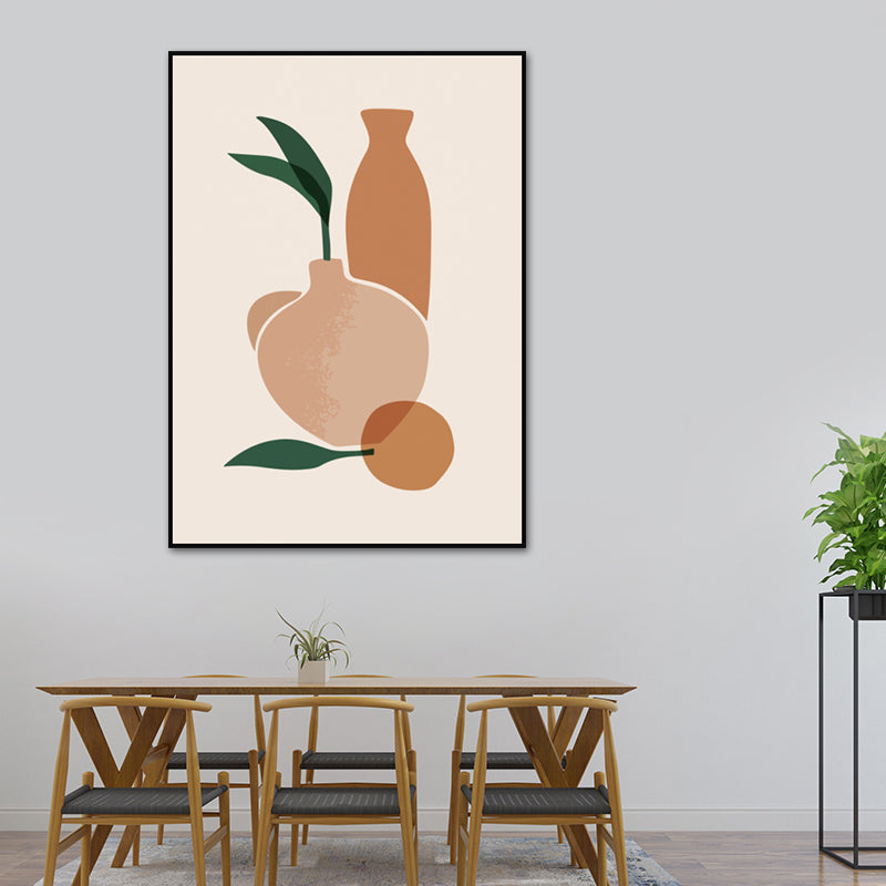 Illustration Still Life Pot Canvas Art for Living Room, Orange and White, Textured Orange Clearhalo 'Arts' 'Canvas Art' 1639478