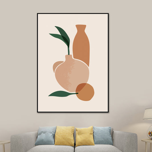 Ilustración Naturaleza muerta Arte de lienzo para la sala de estar, naranja y blanco, texturizado