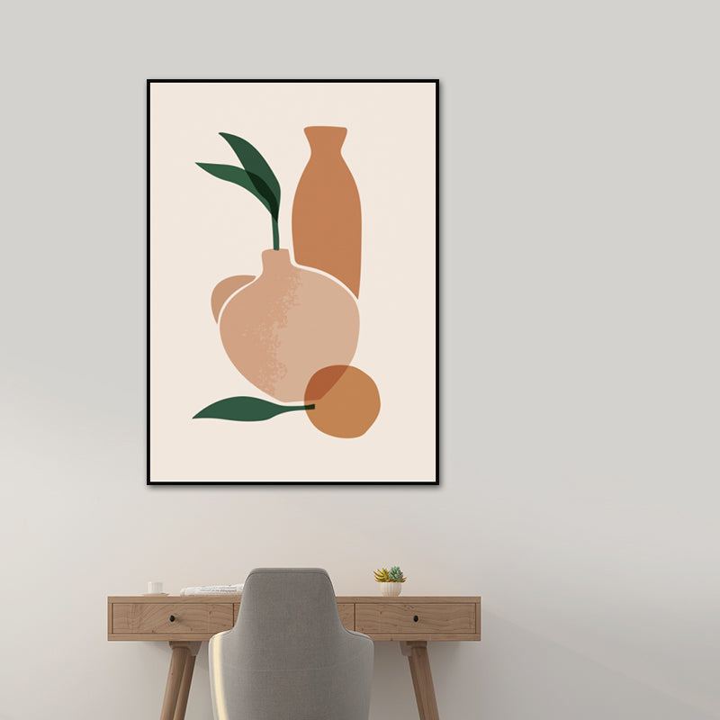 Illustration Still Life Pot Canvas Art for Living Room, Orange and White, Textured Clearhalo 'Arts' 'Canvas Art' 1639480