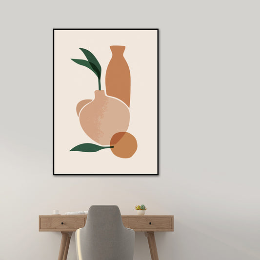 Illustrazione Still Life Pot tela arte per soggiorno, arancione e bianco, strutturato