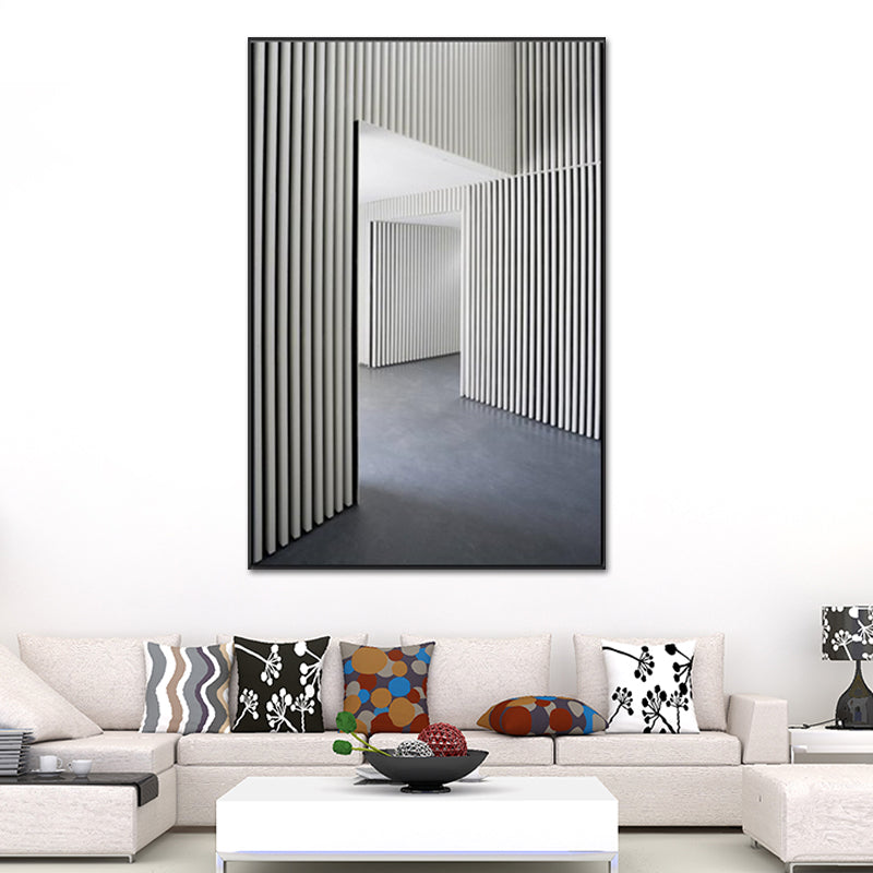 Grey Striped Architecture Canvas Textured Industrial Style Living Room Wall Art Grey Clearhalo 'Arts' 'Canvas Art' 1639520