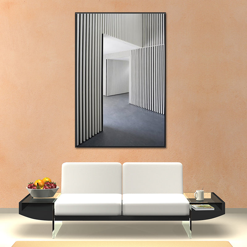 Grey Striped Architecture Canvas Textured Industrial Style Living Room Wall Art Clearhalo 'Arts' 'Canvas Art' 1639521