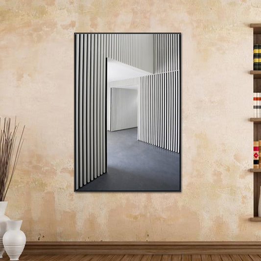 Grey Striped Architecture Canvas Textured Industrial Style Living Room Wall Art
