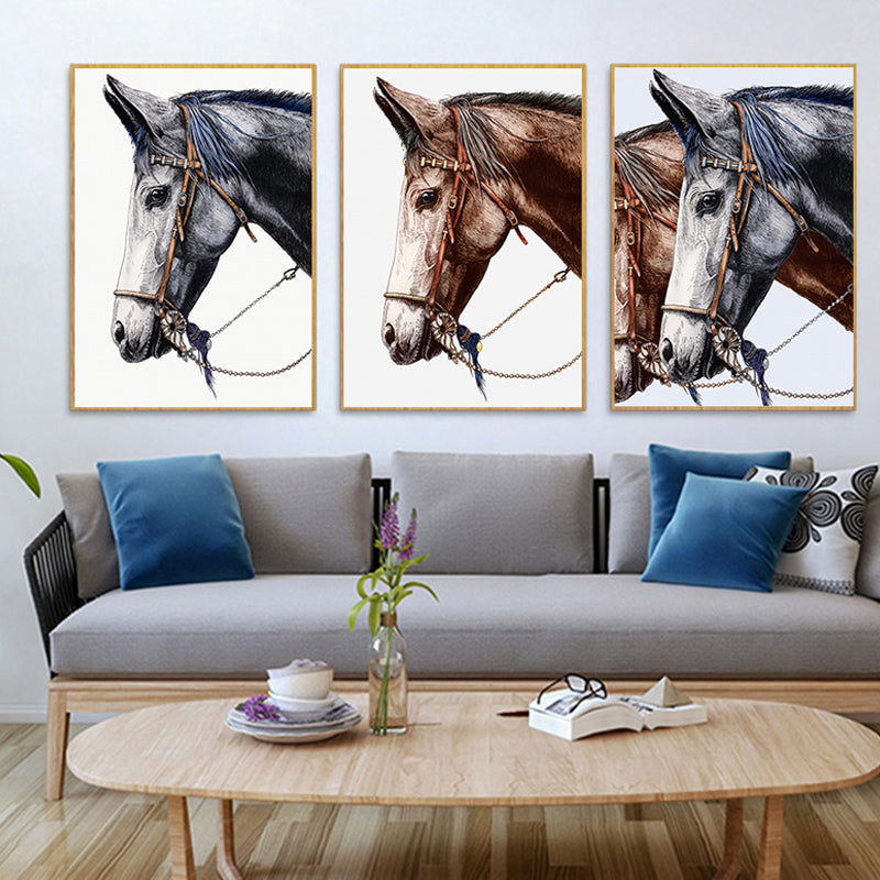Farmhouse Steed Head Wall Art Print Brown Textured Canvas Painting for Living Room Brown One Set Clearhalo 'Art Gallery' 'Canvas Art' 'Country Art Gallery' 'French Country' 'Rustic' Arts' 1639534