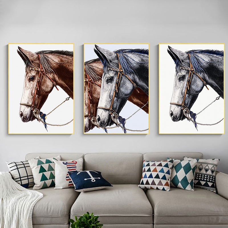 Farmhouse Steed Head Wall Art Print Brown Textured Canvas Painting for Living Room Clearhalo 'Art Gallery' 'Canvas Art' 'Country Art Gallery' 'French Country' 'Rustic' Arts' 1639536