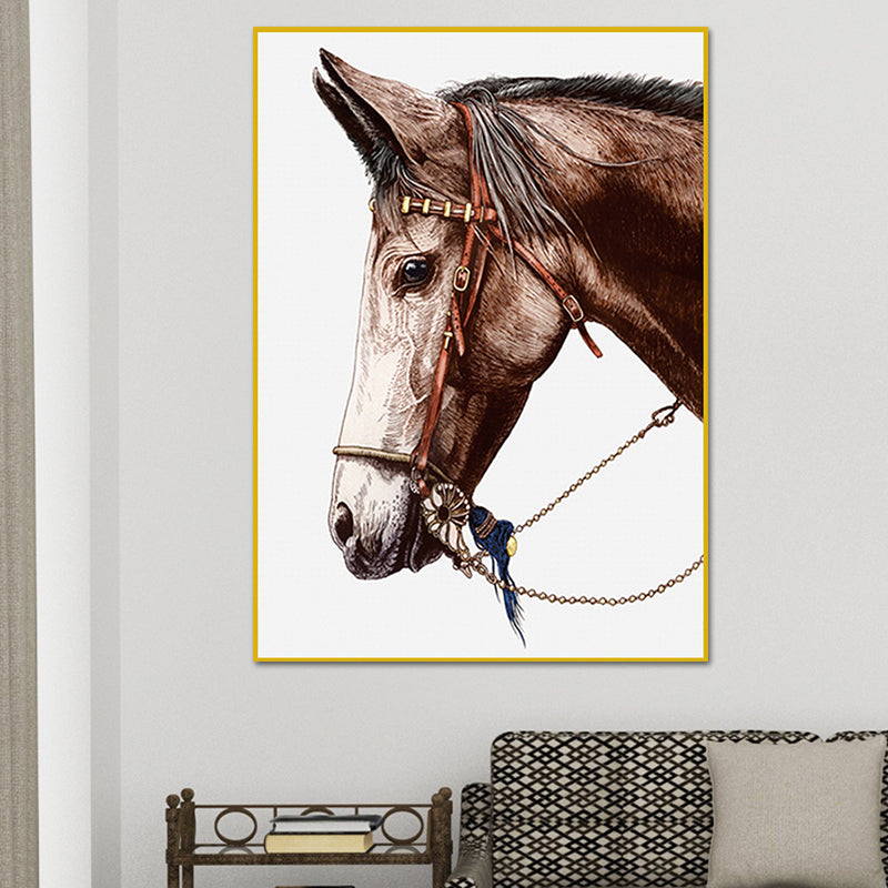 Farmhouse Steed Head Wall Art Print Brown Textured Canvas Painting for Living Room Brown Design 2 Clearhalo 'Art Gallery' 'Canvas Art' 'Country Art Gallery' 'French Country' 'Rustic' Arts' 1639548