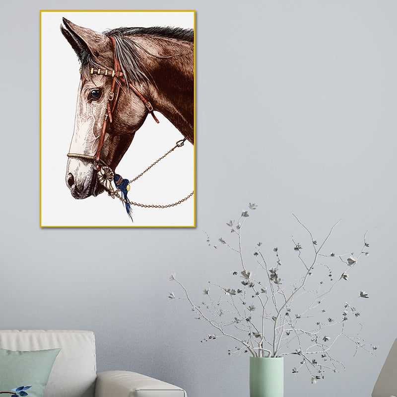 Farmhouse Steed Head Wall Art Print Brown Textured Canvas Painting for Living Room Clearhalo 'Art Gallery' 'Canvas Art' 'Country Art Gallery' 'French Country' 'Rustic' Arts' 1639549
