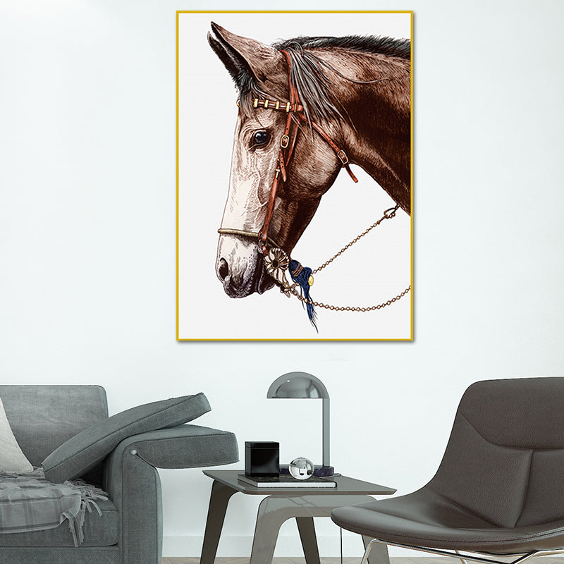 Farmhouse Steed Head Wall Art Print Brown Textured Canvas Painting for Living Room Clearhalo 'Art Gallery' 'Canvas Art' 'Country Art Gallery' 'French Country' 'Rustic' Arts' 1639550