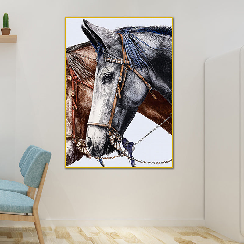 Farmhouse Steed Head Wall Art Print Brown Textured Canvas Painting for Living Room Brown Design 3 Clearhalo 'Art Gallery' 'Canvas Art' 'Country Art Gallery' 'French Country' 'Rustic' Arts' 1639555