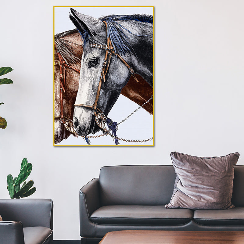 Farmhouse Steed Head Wall Art Print Brown Textured Canvas Painting for Living Room Clearhalo 'Art Gallery' 'Canvas Art' 'Country Art Gallery' 'French Country' 'Rustic' Arts' 1639556