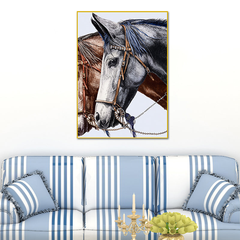 Farmhouse Steed Head Wall Art Print Brown Textured Canvas Painting for Living Room Clearhalo 'Art Gallery' 'Canvas Art' 'Country Art Gallery' 'French Country' 'Rustic' Arts' 1639557
