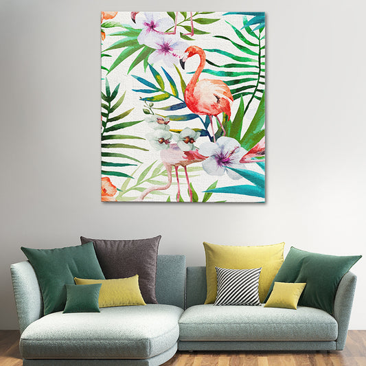 Childrens Art Canvas in Green Flamingo and Flower Wall Decoration for Living Room Green Clearhalo 'Art Gallery' 'Canvas Art' 'Kids' Arts' 1639569
