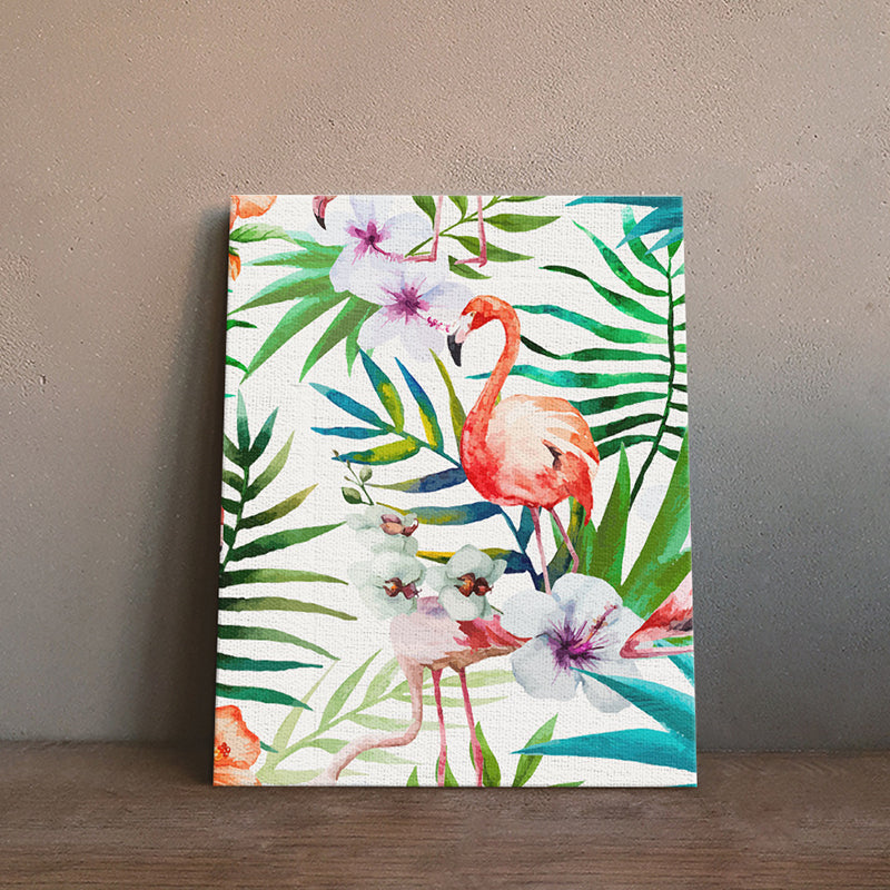 Childrens Art Canvas in Green Flamingo and Flower Wall Decoration for Living Room Clearhalo 'Art Gallery' 'Canvas Art' 'Kids' Arts' 1639570