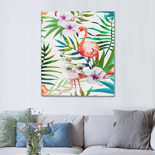 Childrens Art Canvas in Green Flamingo and Flower Wall Decoration for Living Room Clearhalo 'Art Gallery' 'Canvas Art' 'Kids' Arts' 1639571