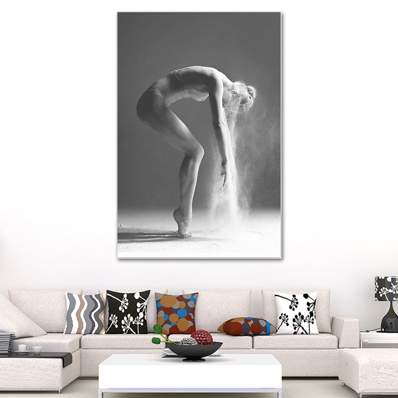 Grey Ballerina Canvas Art Dancer Retro Style Textured Wall Decor for Living Room
