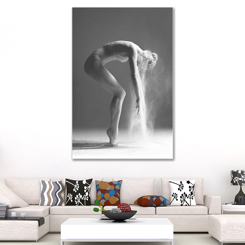 Grey Ballerina Canvas Art Dancer Retro Style Textured Wall Decor for Living Room Grey Clearhalo 'Arts' 'Canvas Art' 1639582
