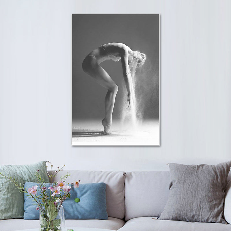 Grey Ballerina Canvas Art Dancer Retro Style Textured Wall Decor for Living Room Clearhalo 'Arts' 'Canvas Art' 1639583