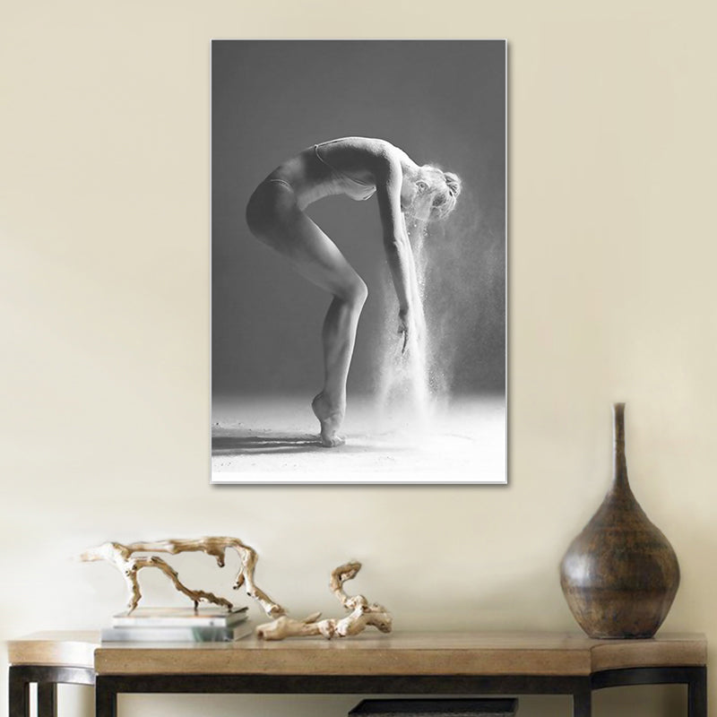 Grey Ballerina Canvas Art Dancer Retro Style Textured Wall Decor for Living Room