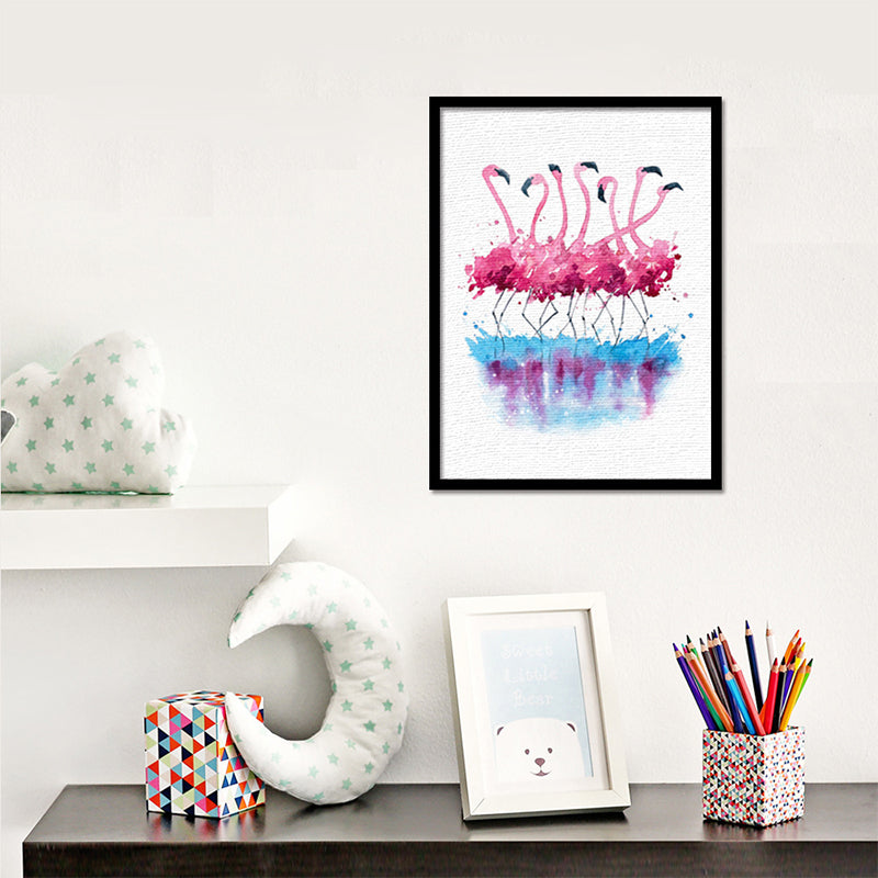 Flamingo Flock Wall Decor Pink Canvas Made Wall Art Print for Girls Room, Texture Pink Clearhalo 'Art Gallery' 'Canvas Art' 'Kids' Arts' 1639589