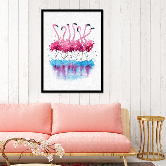 Flamingo Flock Wall Decor Pink Canvas Made Wall Art Print for Girls Room, Texture Clearhalo 'Art Gallery' 'Canvas Art' 'Kids' Arts' 1639590