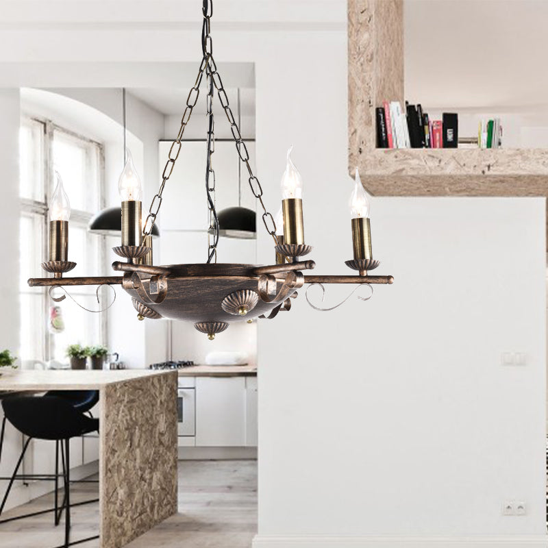 Candle Metal Chandeliers Antique Ceiling Pendant Fixture in Brass for Restaurant Clearhalo 'Ceiling Lights' 'Chandeliers' Lighting' options 163960