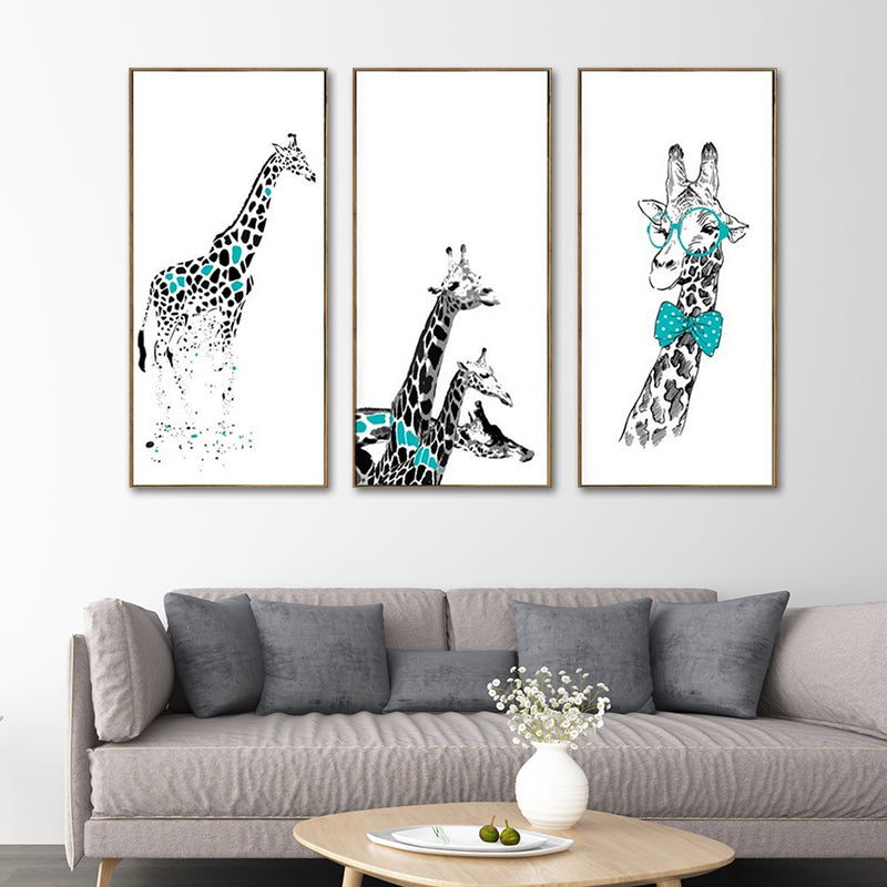 Cartoon Giraffe Wall Art Canvas Textured White Wall Decor for Childrens Bedroom White One Set Clearhalo 'Art Gallery' 'Canvas Art' 'Kids' Arts' 1639603