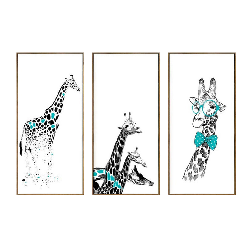 Cartoon Giraffe Wall Art Canvas Textured White Wall Decor for Childrens Bedroom Clearhalo 'Art Gallery' 'Canvas Art' 'Kids' Arts' 1639605